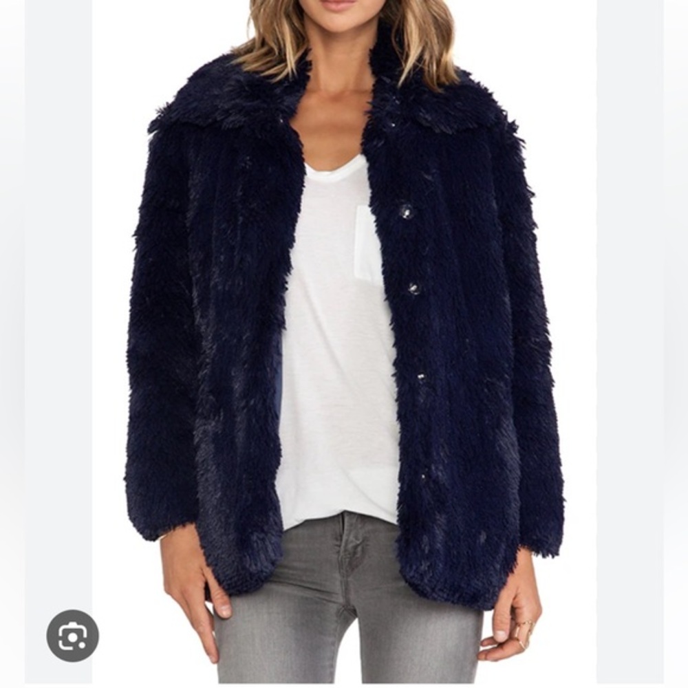 NWOT Revolve - Cheap Monday- Furious Faux Fur Jacket in Bleak Blue